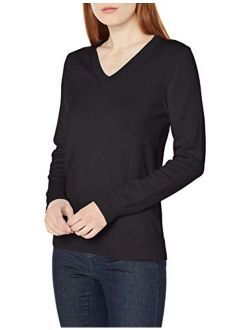 Women's 100% Cotton Long-Sleeve V-Neck Sweater