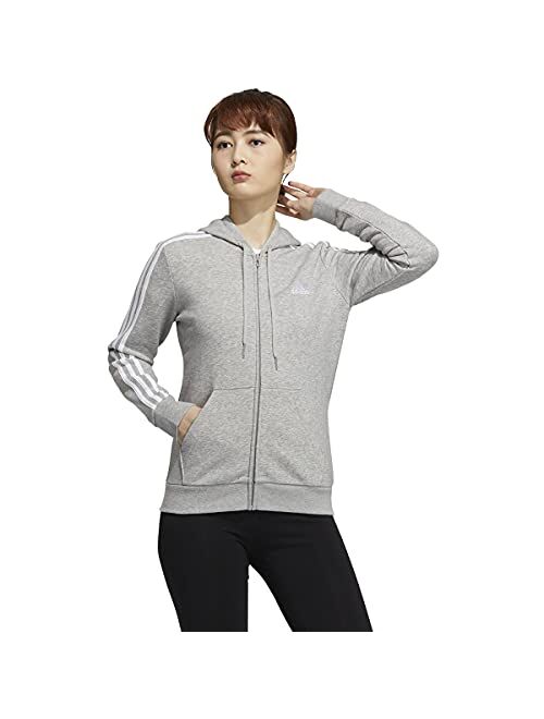 adidas Women's Essentials Cotton Fleece 3-Stripe Full Zip Hoodie