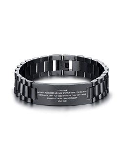 MEALGUET Stainless Steel to My Son Love Mom Courage Inpsirational Wristband Bracelets, Birthday Gifts to Son to Son,Son Bracelet from Mom and Dad,Love Son Gift