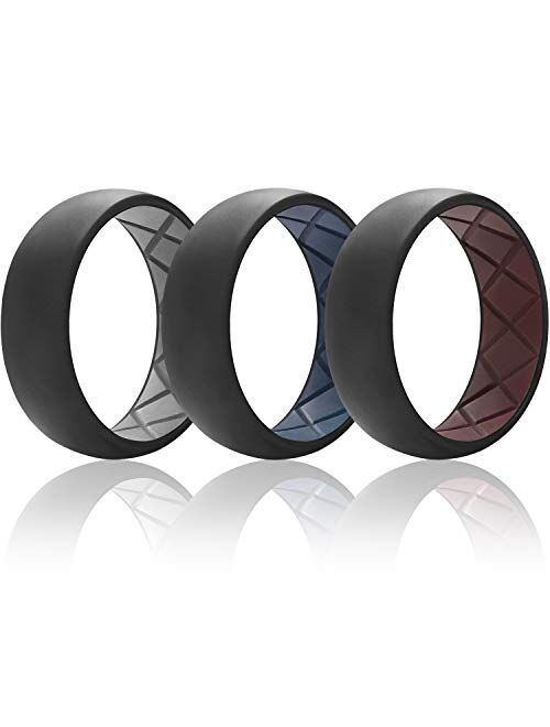 Egnaro Silicone Wedding Ring for Men Crossfit Workout Size7 8 9 10 11 12 13 Breathable Mens/' Rubber Wedding Bands Two-Color Ring