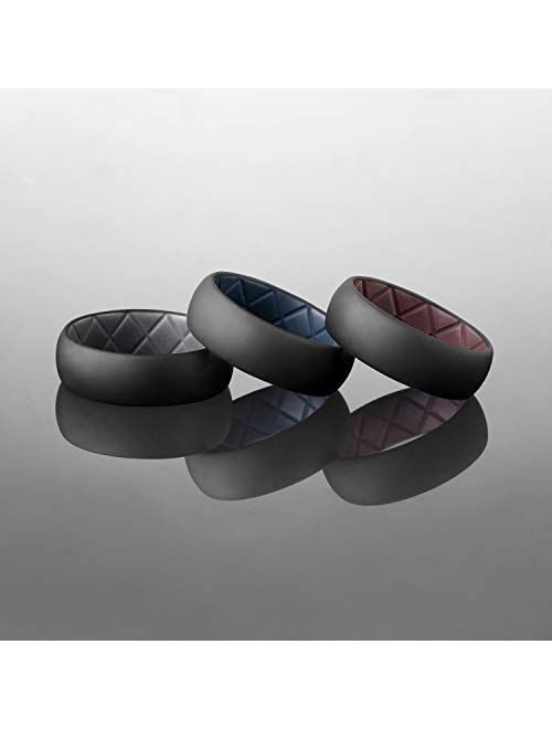 Egnaro Silicone Wedding Ring for Men, Dual-Tone Breathable Mens' Rubber Wedding Bands - One Ring with Two Color