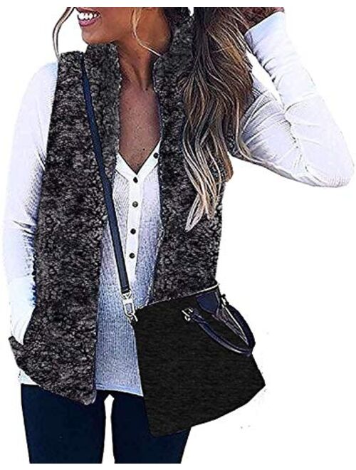 ZESICA Women's Sleeveless Zip Up Fuzzy Fleece Lightweight Fall Warm Zipper Vest with Pockets