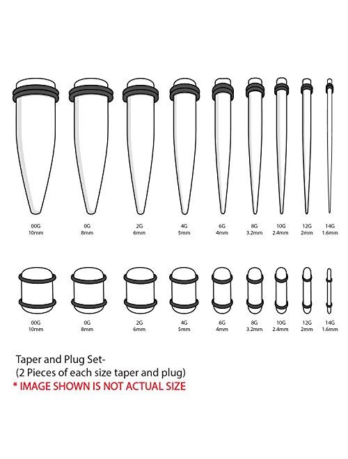 Bodyj4you 36PC Gauges Kit Ear Stretching 14G-00G Glitter Acrylic Taper Plug Body Piercing