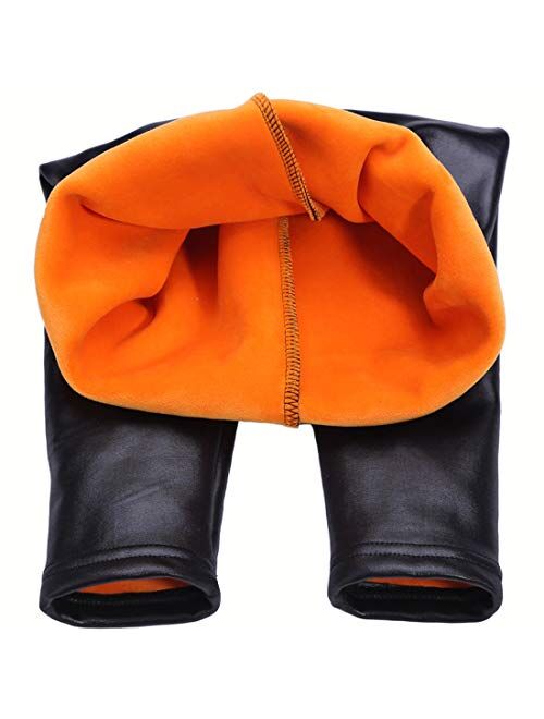 Swtddy Kids Winter Warm Leggings Stretch Girls Faux Leather Fleece Pants Thick Trousers