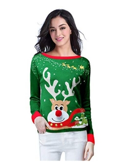 v28 Ugly Christmas Sweater for Women Reindeer Funny Merry Xmas Knit Sweaters
