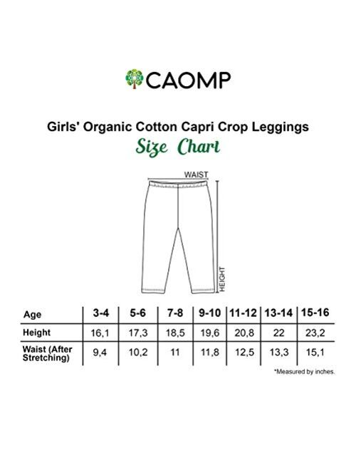 CAOMP Girl's Capri Crop Leggings, Organic Cotton Spandex, School or Play