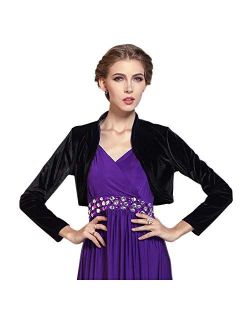 MedeShe Women Long Sleeve Velvet Open Front Cardigan Cropped Bolero Shrug