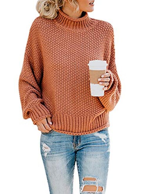 Ashuai Womens Turtleneck Sweaters Causal Oversized Chunky Batwing Long Sleeve Pullover Loose Knitted Jumper Top