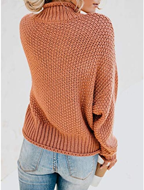 Ashuai Womens Turtleneck Sweaters Causal Oversized Chunky Batwing Long Sleeve Pullover Loose Knitted Jumper Top