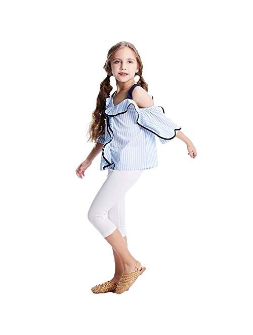 Felix & Flora Black White Leggings for Girls - Toddler Little Kids Capri Pants for Summer School Dance