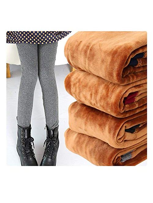 LUOUSE Girls Stretch Velvet Fleece Lined Leggings Little Kids Skinny Warm Thick Cable Knit Pants