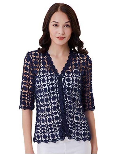 Belle Poque Women's Lace Shrug Cardigan Half Sleeve Scalloped Trim Crochet Bolero Jacket