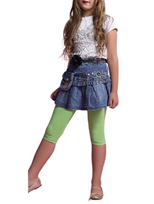 Girls Cropped Children 3/4 Cotton Leggings Basic Plain Kids Capri Pants Age 3-11 