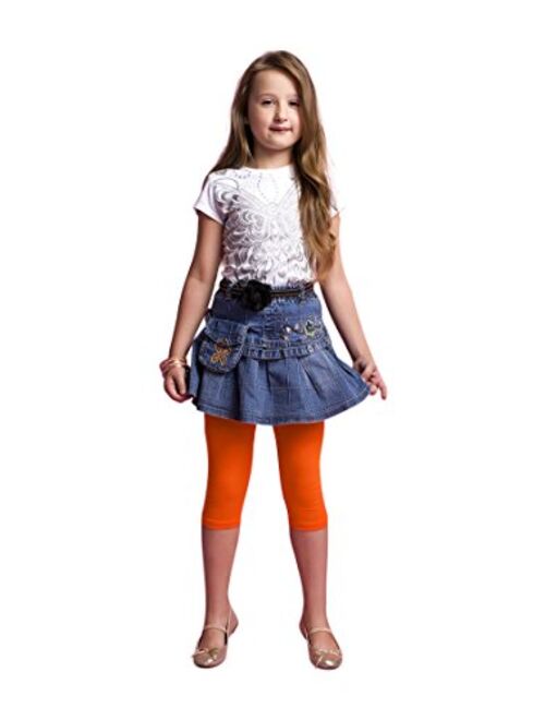 Girls Cropped Children 3/4 Cotton Leggings Basic Plain Kids Capri Pants Age 3-11