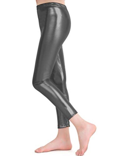 Kids Girls Shiny Metallic Leggings - Wet Look Tights/Mermaid Fish Scale Footless Long Pants for Dance Party Costume