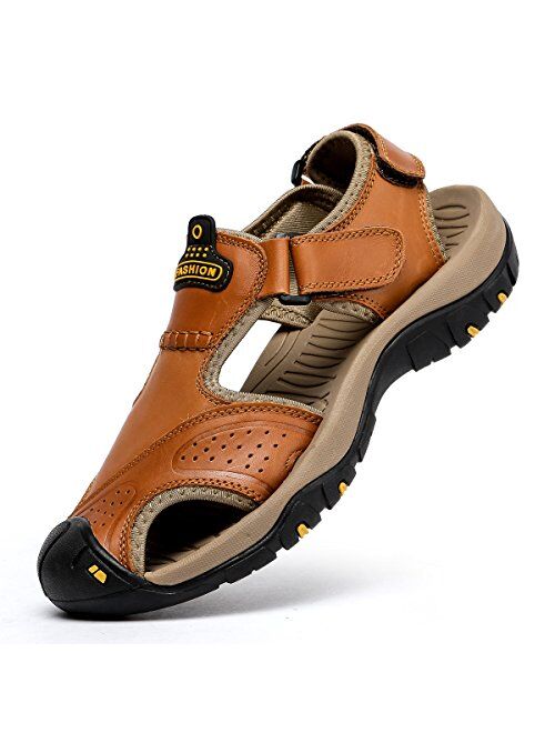Buy BINSHUN Sandals for Men Leather Hiking Sandals Athletic Walking ...
