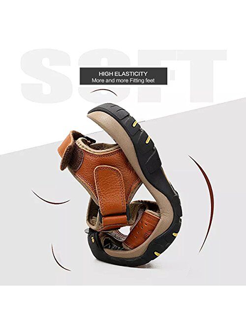 BINSHUN Sandals for Men Leather Hiking Sandals Athletic Walking Sports Fisherman Beach Shoes Closed Toe Water Sandals