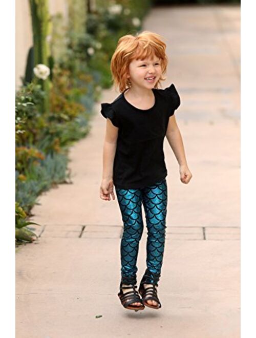 City Threads Girls Leggings Metallic Mermaid Print Shiny Colorful Fun Ankle Length Made in USA