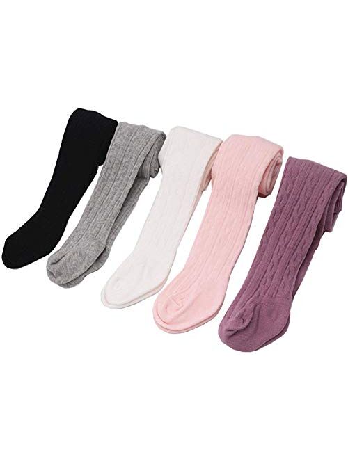 Baby Toddler Girls Tights Knit Cotton Pantyhose Dance Leggings Pants Stockings, 5 Pack