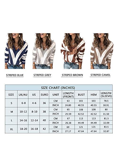 Prettygarden Womens Fashion Long Sleeve Striped Color Block Knitted Sweater Crew Neck Loose Pullover Jumper Tops