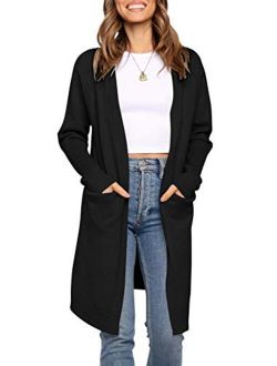 Women's Long Sleeve Striped Color Block Open Front Draped Loose Knit Lightweight Cardigan Sweater Coat