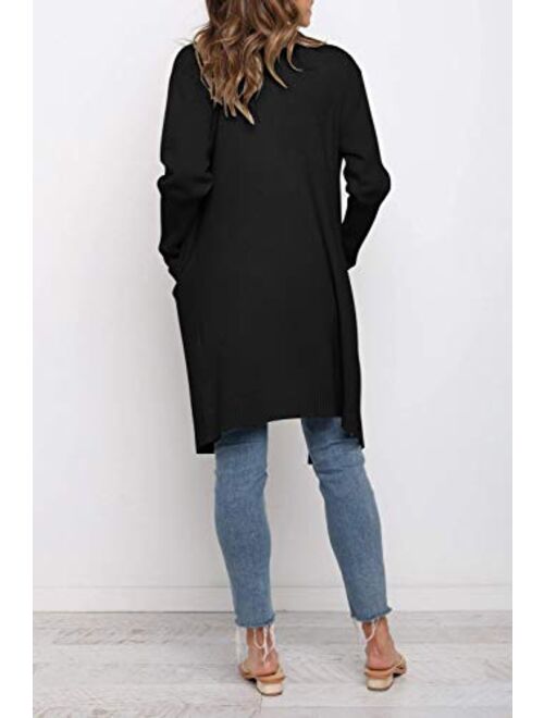 ZESICA Women's Long Sleeve Striped Color Block Open Front Draped Loose Knit Lightweight Cardigan Sweater Coat