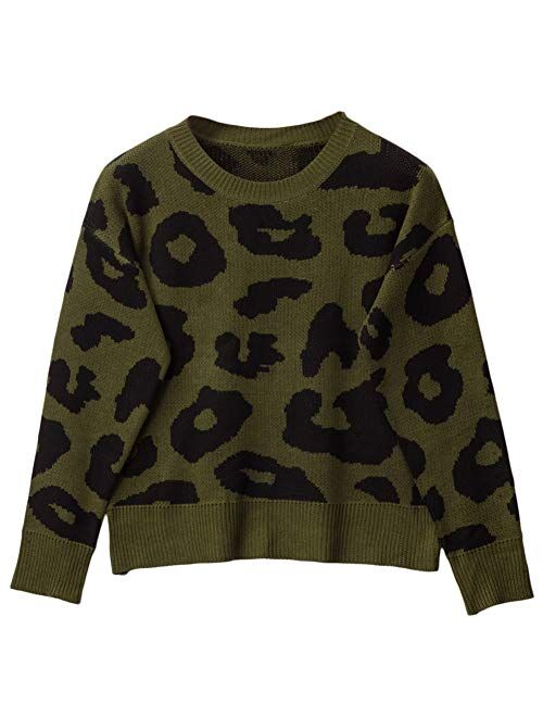 Carprinass Women's Stylish Leopard Pullover Sweater Long Sleeve Knitwear Blouse