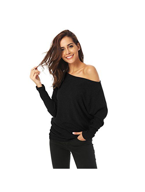 Zumine Off Shoulder Sweater Long Sleeve Loose Knit Pullover Sweater