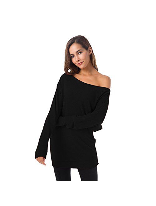Zumine Off Shoulder Sweater Long Sleeve Loose Knit Pullover Sweater