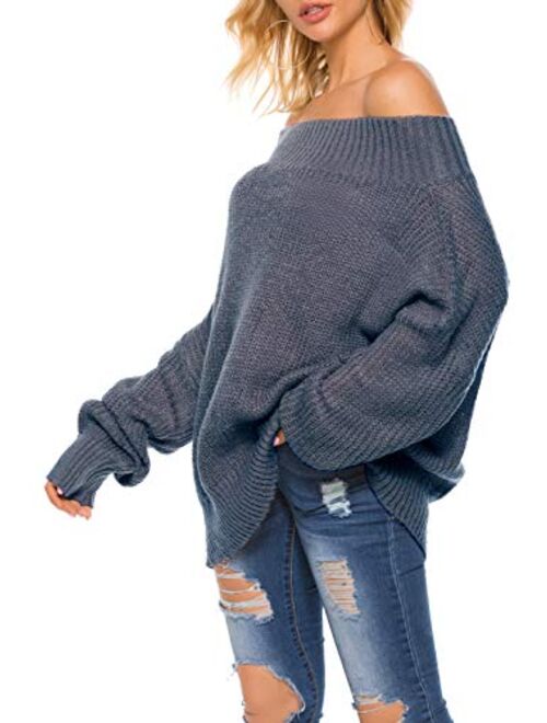 GOLDSTITCH Women's Off Shoulder Batwing Sleeve Loose Oversized Pullover Sweater Knit Jumper