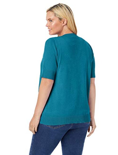 Woman Within Women's Plus Size Perfect Elbow-Length Sleeve Cardigan Sweater