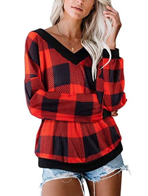 Womens Sweater Tie Dye Pullover Tops Off Shoulder Long Sleeve Bat Sleeve V Neck Loose Pullover Sweaters Top