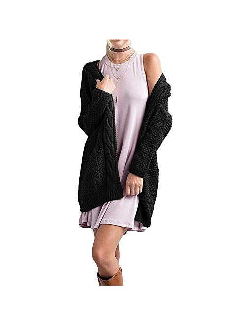 Sherosa Women's Oversized Sweaters Cable Knit Open Front Chunky Cardigans Sweaters Boho Boyfriend Sweaters Jackets