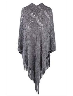 Women's Sweater Cape Pullover Knitted Shawl Scarf Tassels Knit Poncho Wrap