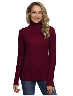 Women's Turtleneck Sweater Long Sleeve Cable Knit Sweater Pullover Tops