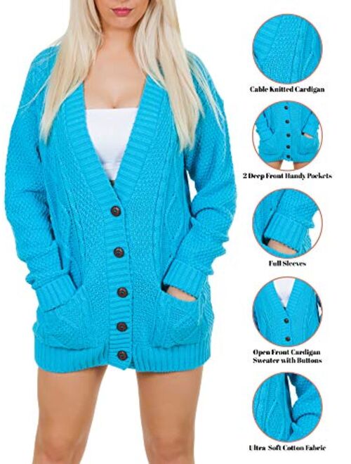Love My Fashions Women's Cable Knitted Boyfriend Casual Acrylic Made Cardigan Size S M L XL
