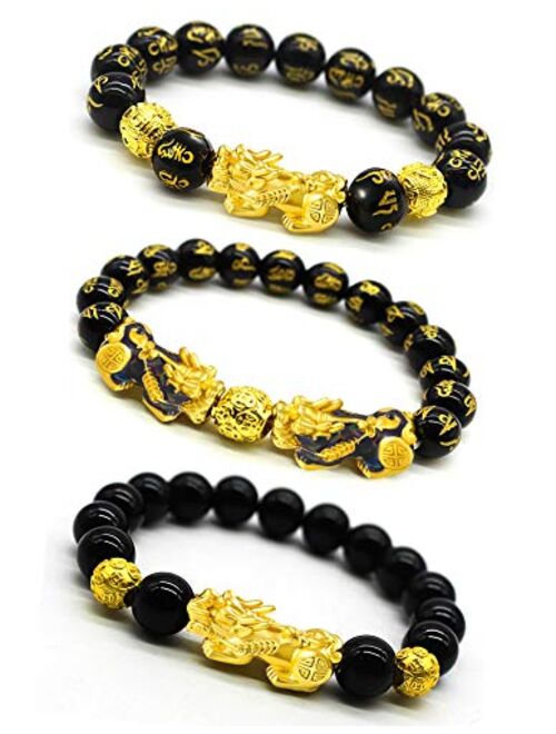 RIOSO Feng Shui Good Luck Bracelets for Men Women Obsidian Bead Dragon Lucky Charm Bracelet Pixiu Pi Yao Attract Wealth Money Feng Shui Jewelry