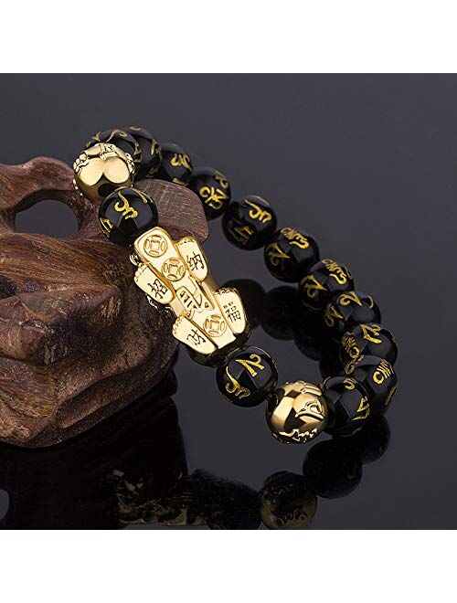 RIOSO Feng Shui Good Luck Bracelets for Men Women Obsidian Bead Dragon Lucky Charm Bracelet Pixiu Pi Yao Attract Wealth Money Feng Shui Jewelry
