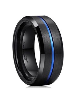 King Will Loop 8mm Tungsten Carbide Wedding Band Thin Groove Engagement Ring for Men Comfort Fit