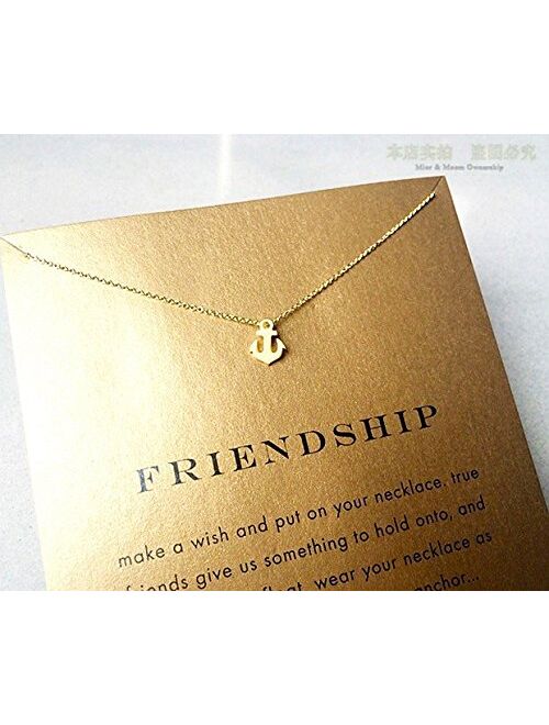 LANG XUAN Message Card Compass Pendant Necklace Friendship Starfish Good Luck Elephant Pendant Chain Necklace with Gift Card