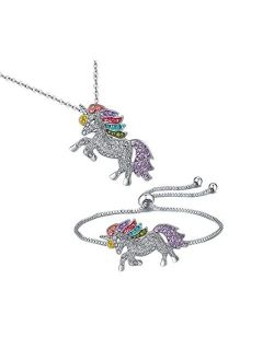SHWIN Unicorn Necklace - 2 or 4 Pack Rainbow Unicorn Necklace Bracelet Set for Girls Jewelry Unicorn Gifts Set