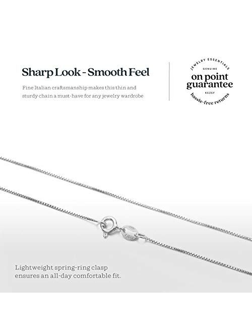 KEZEF Creations Sterling Silver 1mm Box Chain Necklace - Sizes 12" - 40" Made in Italy Non Tarnish