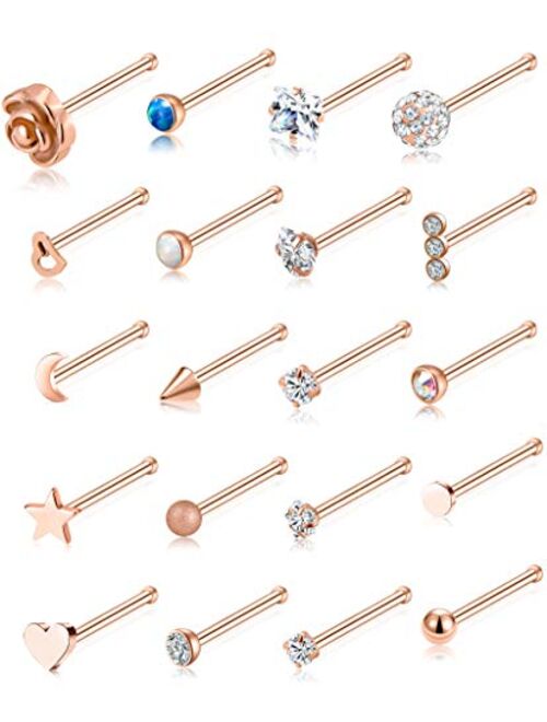 12Pcs Nose Rings 20G Cartilage Hoop Earrings Stainless Steel Screw CZ Studs Piercing Jewelry Set 