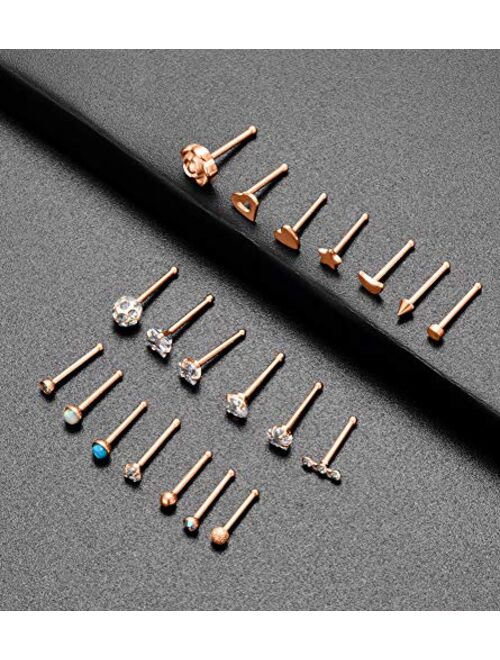 Tornito 20G 10Pcs Stainless Steel L Screw Shaped Nose Studs Rings CZ Nose Ring Labret Nose Piercing Jewelry for Men Women Silver Tone 1.5mm-2mm-2.5mm-3mm-3.5mm CZ