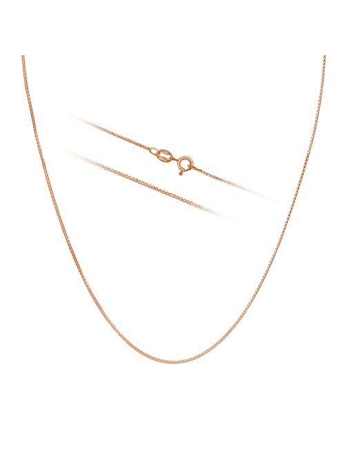 Rose Gold Plated Sterling Silver Necklace - 1mm Box Chain - Classic Design and Comfortable Fit - By Kezef Creations