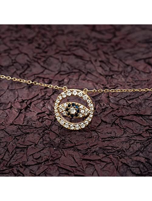 Mevecco Gold Dainty Evil Eye Necklace for Women 18K Gold Plated Cute Delicate Solitaire Cubic Zirconia Boho Protection Evil Eye Minimalist Simple Necklace for Teen Girls
