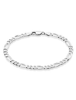 Solid 925 Sterling Silver Italian 5mm Diamond-Cut Figaro Chain Bracelet For Women Men, 6.5, 7, 7.5, 8", 9"