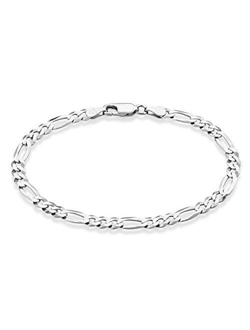 Miabella Solid 925 Sterling Silver Italian 5mm Diamond-Cut Figaro Chain Bracelet for Women Men, 6.5, 7, 7.5, 8", 9"