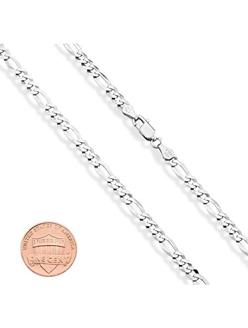 Miabella Solid 925 Sterling Silver Italian 5mm Diamond-Cut Figaro Chain Bracelet for Women Men, 6.5, 7, 7.5, 8", 9"