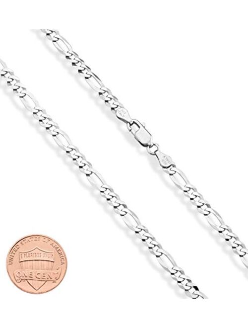 Miabella Solid 925 Sterling Silver Italian 5mm Diamond-Cut Figaro Link Chain Necklace for Women Men, 16, 18, 20, 22, 24, 26, 30 Inch Made in Italy